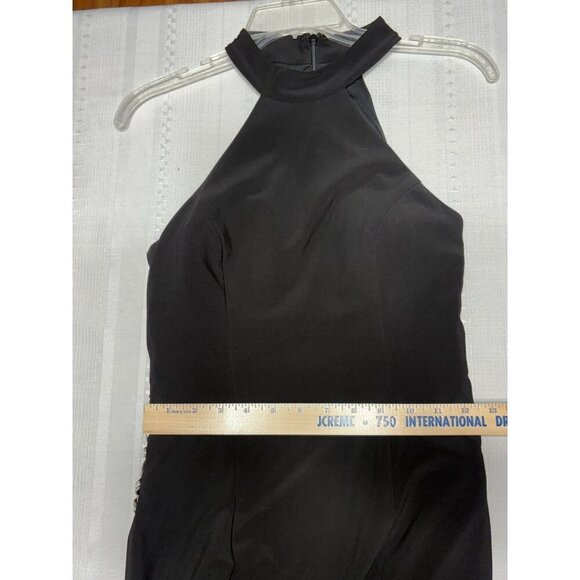 XSCAPE Size 4 Black Maxi Halter Dress With Beaded Side Panels   Sleeveless Forma - Picture 8 of 12